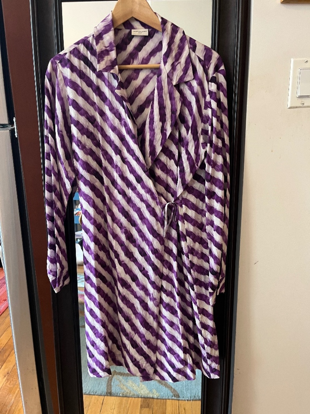 Dries van Noten purple striped silk wrap dress